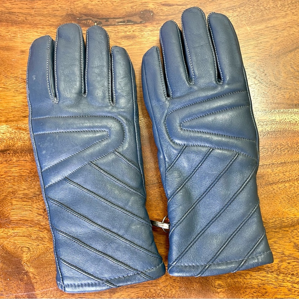 Kombi L Vintage Genuine Leather Gloves Faux Fur Lined Dark Steel Blue